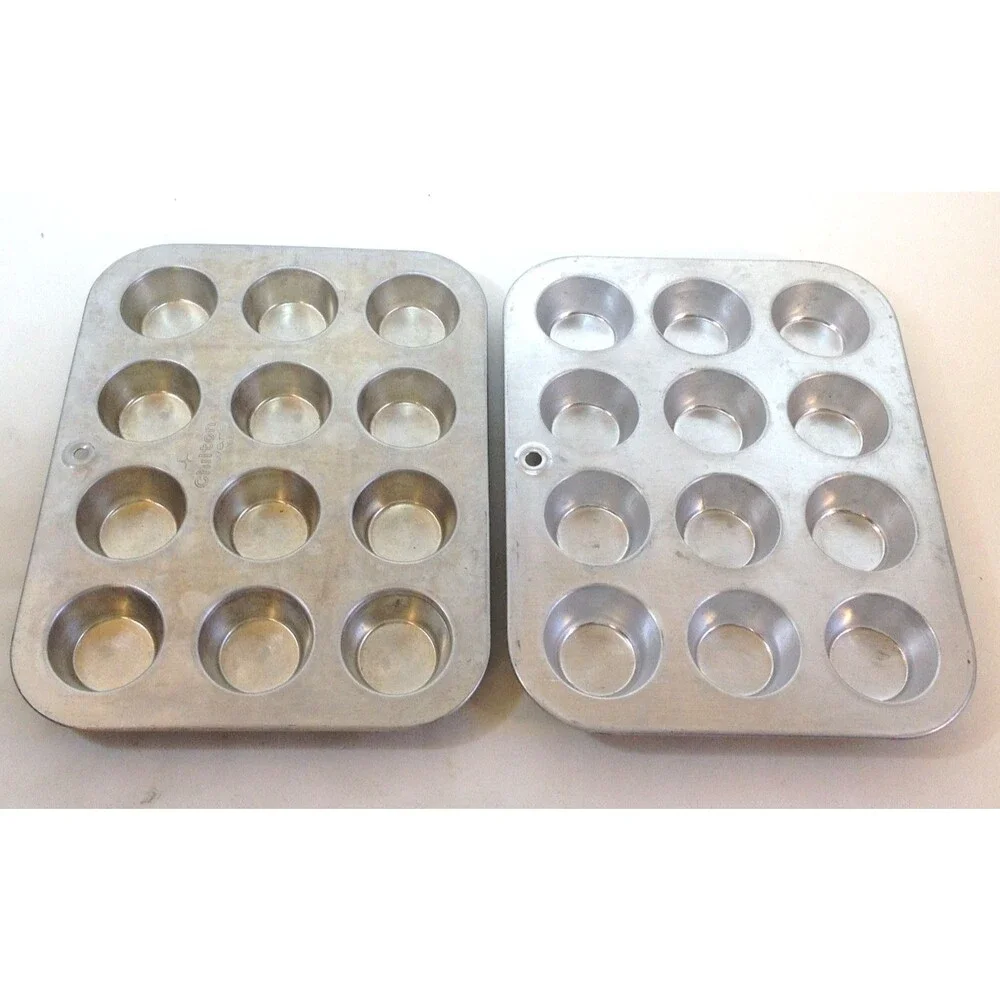 Vintage Chilton Ware Mini Muffin Pans Aluminum Cupcake 12 Holes 2